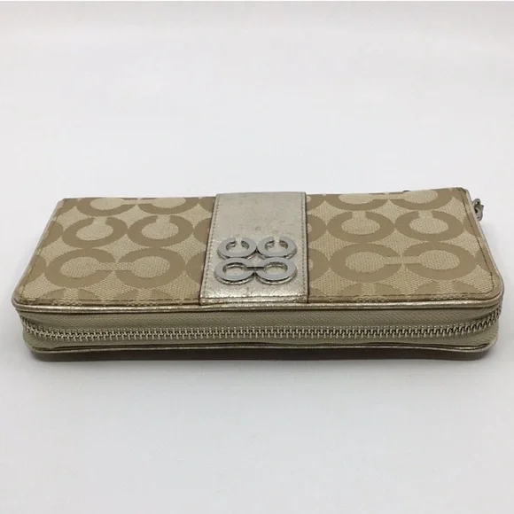 Coach Julia OP Art Signature Accordian Metallic Gold & Tan Wallet. Lite wear - Picture 6 of 9
